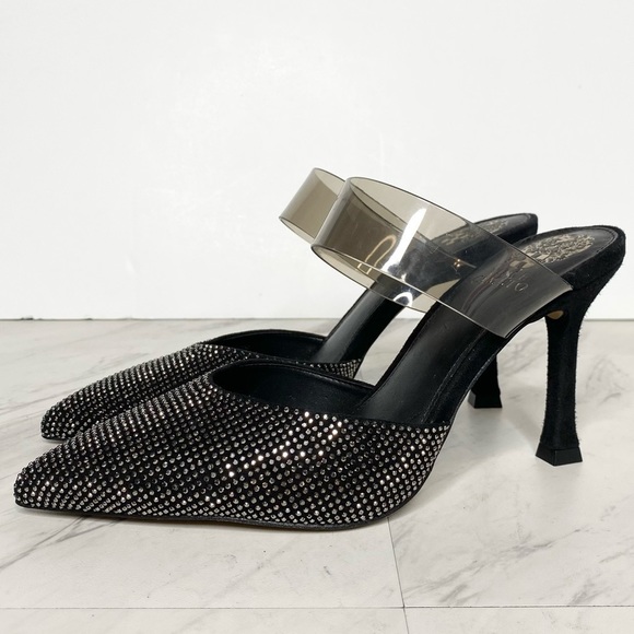 Vince Camuto Kempern Jeweled Black Heeled Mule 7M - Picture 1 of 13